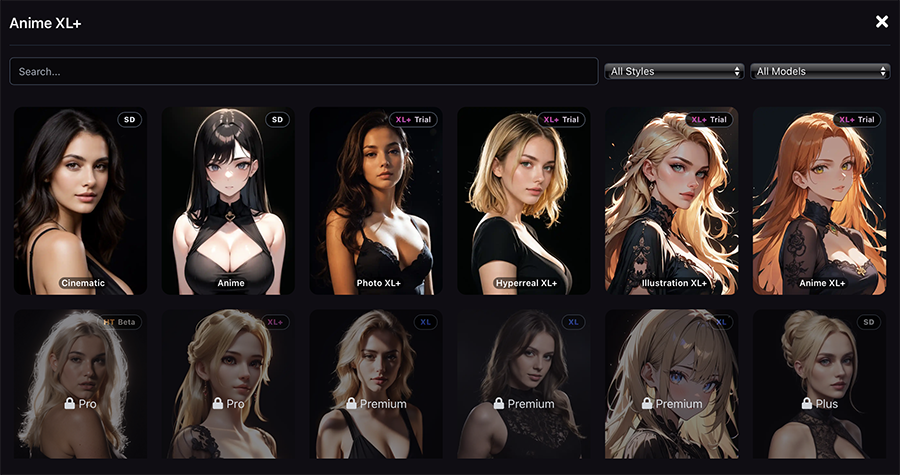 Model filters on Promptchan