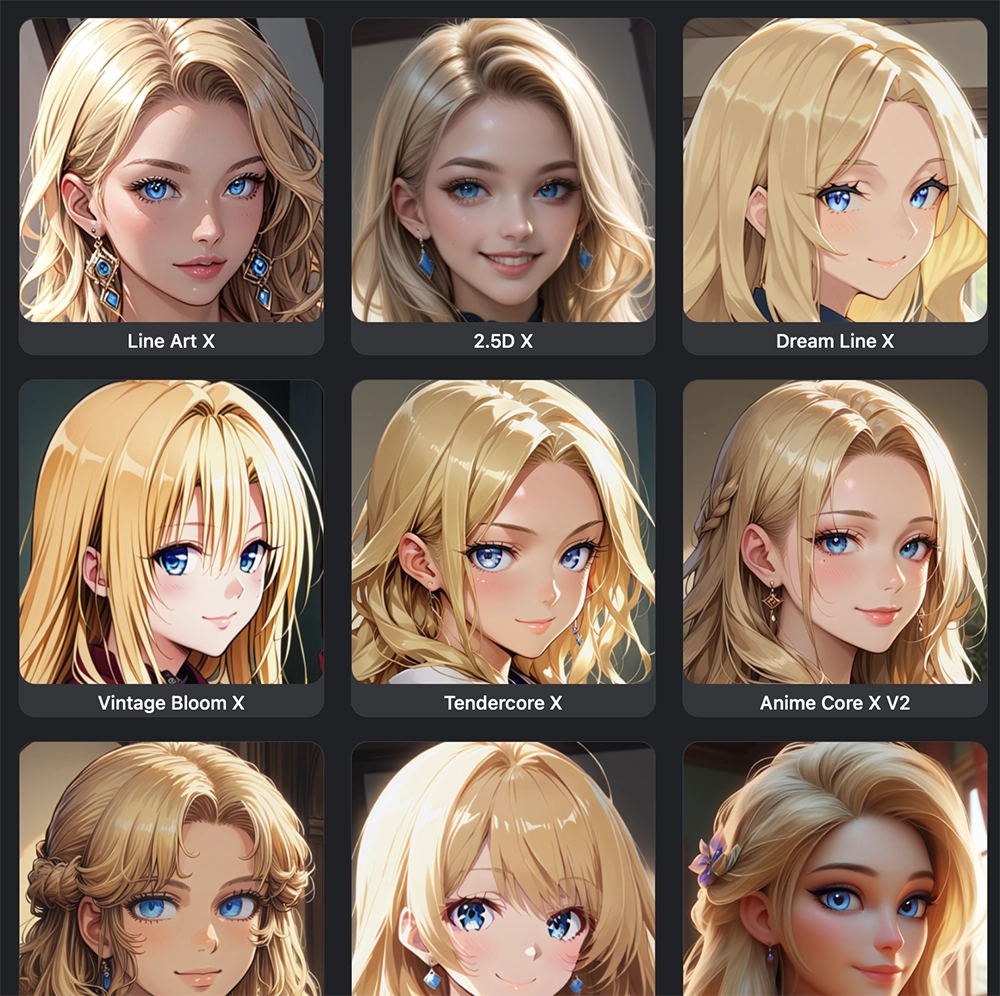 Over 70 different anime artwork styles