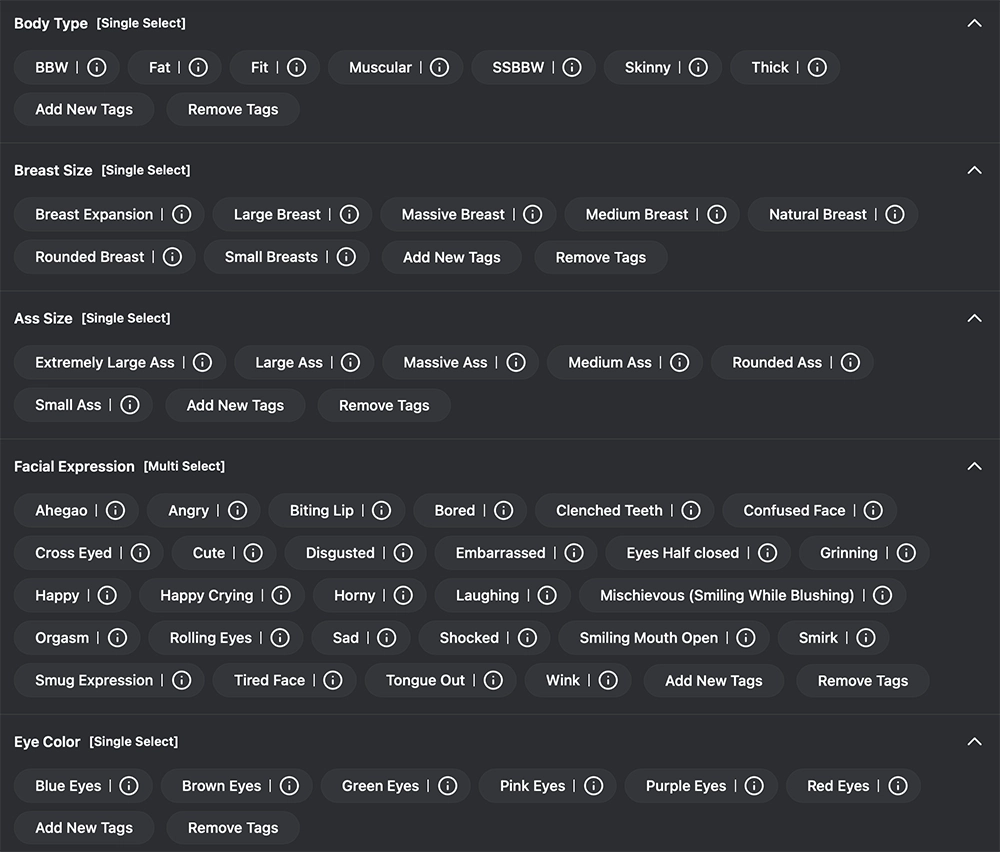 Standard primary traits on CreateHentai.com