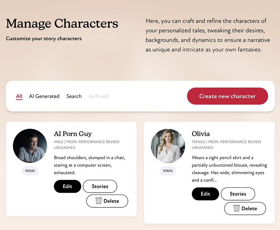 The AI extracts characters out of your generated stories