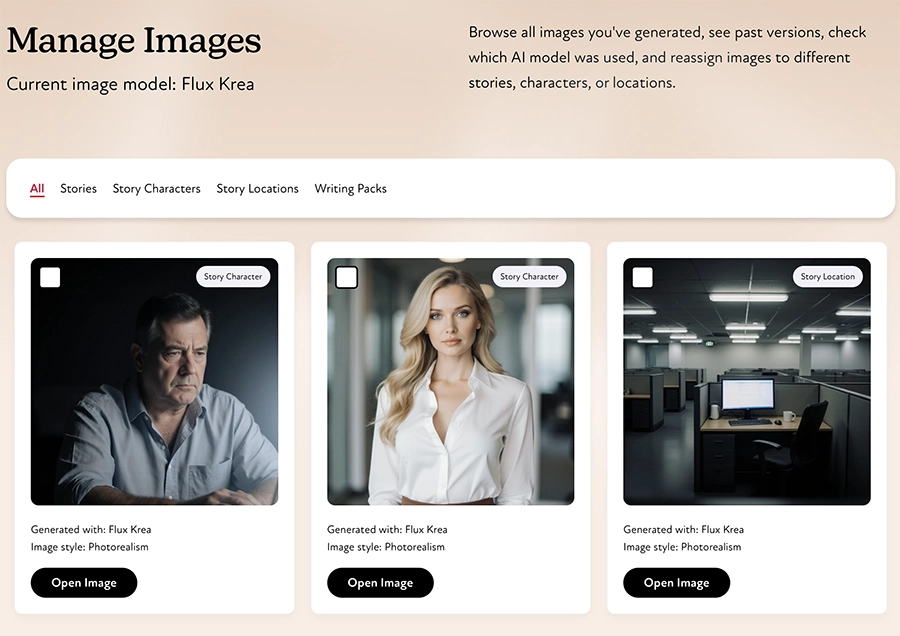 Create and manage images associated with your characters