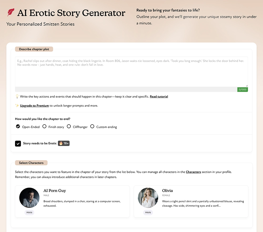The full story generator, with ability to select characters & locations