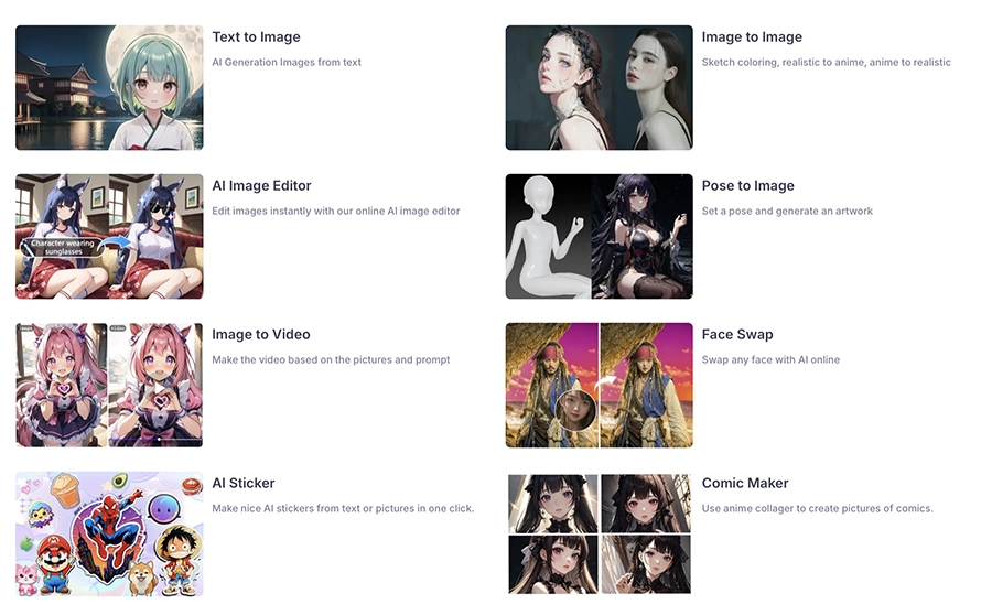 Different tools on AnimeGenius